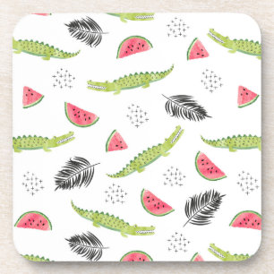 Tropical Watermelon & Crocodile Pattern Coaster