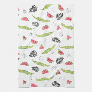 Tropical Watermelon & Crocodile Pattern Kitchen Towel
