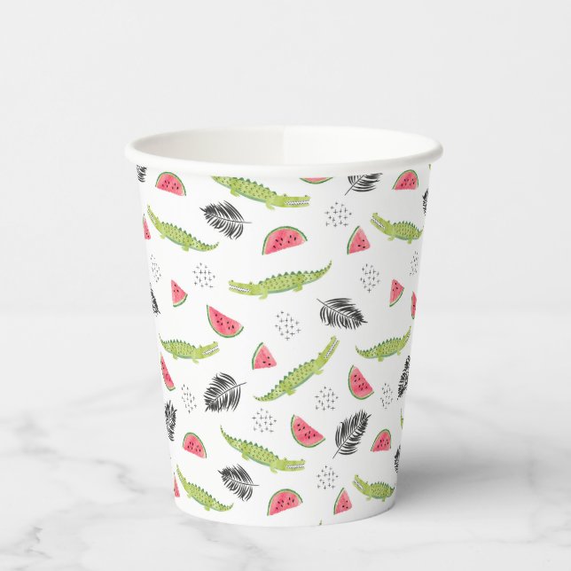 Tropical Watermelon & Crocodile Pattern Paper Cups (Left)