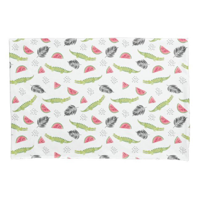 Tropical Watermelon & Crocodile Pattern Pillowcase (Front-Left)