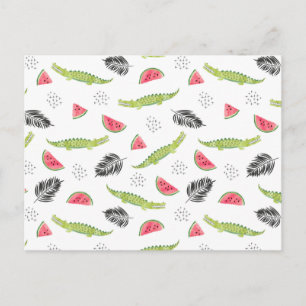 Tropical Watermelon & Crocodile Pattern Postcard