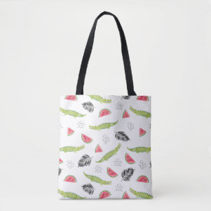 Tropical Watermelon & Crocodile Pattern Tote Bag