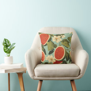 Tropical Watermelon Garden Bliss Throw Pillow