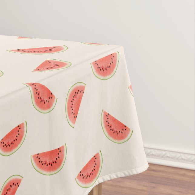 Tropical Watermelon Slices on Light Beige Tablecloth (In Situ)