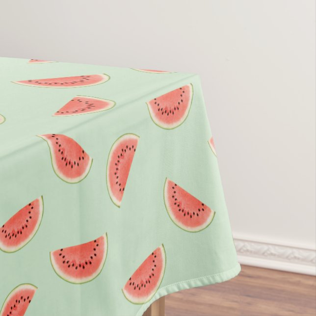 Tropical Watermelon Slices on Light Green Tablecloth (In Situ)