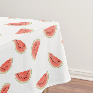 Tropical Watermelon Slices on White Tablecloth