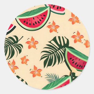 Tropical Watermelon Summer Pattern Classic Round Sticker