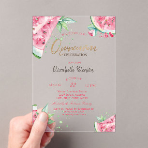 Tropical Watermelon Summer Quinceanera Acrylic Invitations