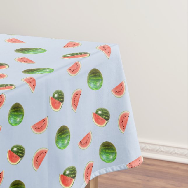 Tropical Watermelons on Light Blue Tablecloth (In Situ)