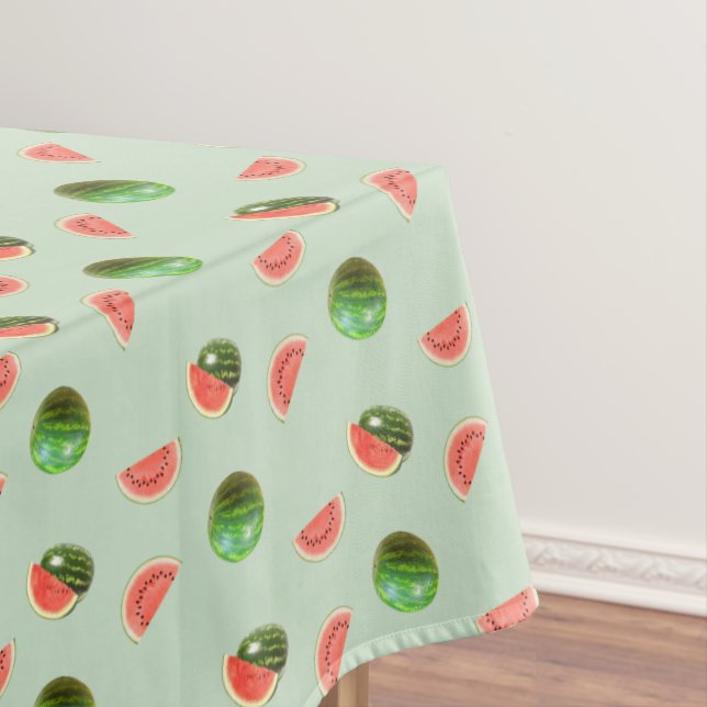 Tropical Watermelons on Light Laurel Green Tablecloth (In Situ)