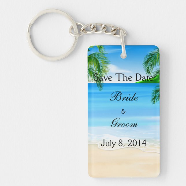Tropical Waters Beach Wedding Save The Date Keychain (Front)