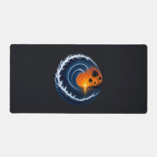 Tropical Wave Sunset Surf Logo Shirt | Ocean Vorte Desk Mat (Front)