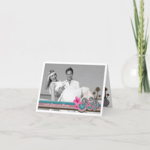 Tropical Waves And Pink Hibiscus Wedding Thank You Card