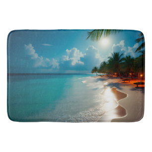 Tropical Waves Blue cloudy sky beach Bath Mat