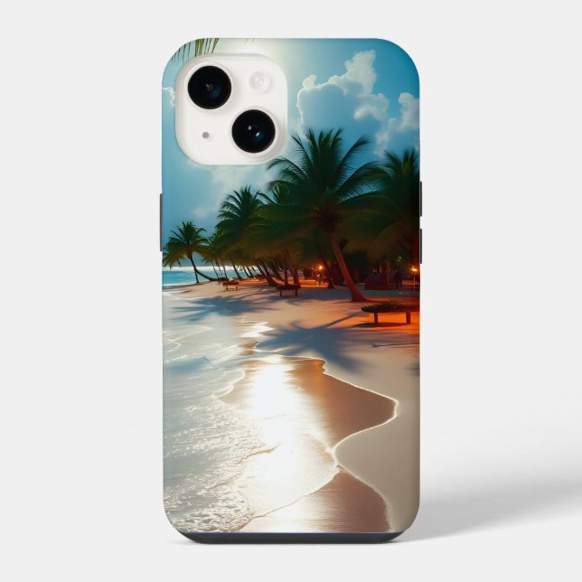 Tropical Waves Blue cloudy sky beach iPhone Case (Back)