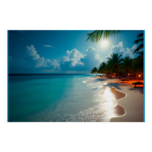 Tropical Waves Blue cloudy sky beach Poster
