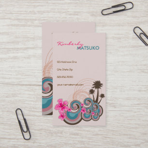 Tropical Waves Hot Pink Hibiscus Beach Palm Trees Business Card