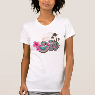 Tropical Waves Hot Pink Hibiscus Beach Palm Trees T-Shirt