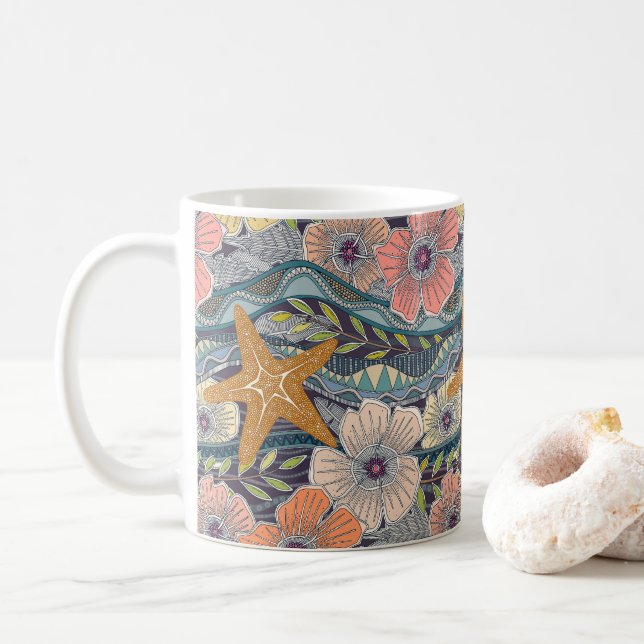 tropical waves mulberry coffee mug (With Donut)