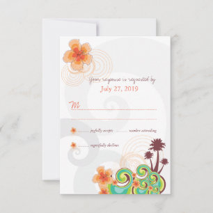 Tropical Waves Orange Hibiscus RSVP Response Card