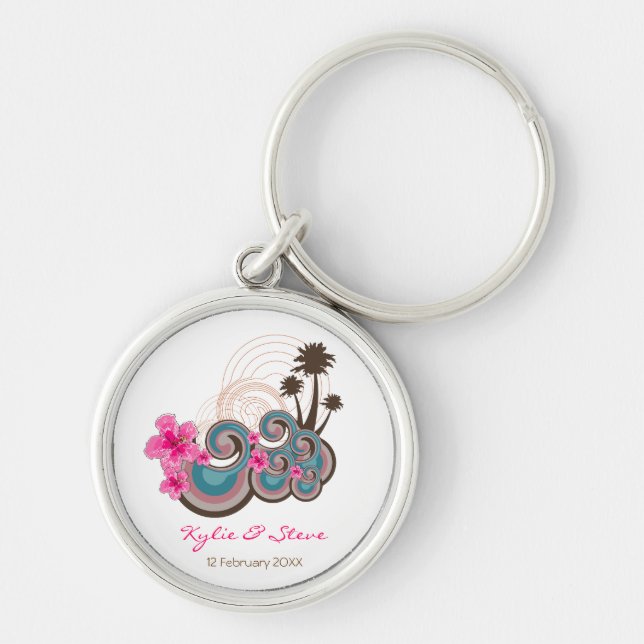 Tropical Waves & Pink Hibiscus Thank You / Gift / Keychain (Front)