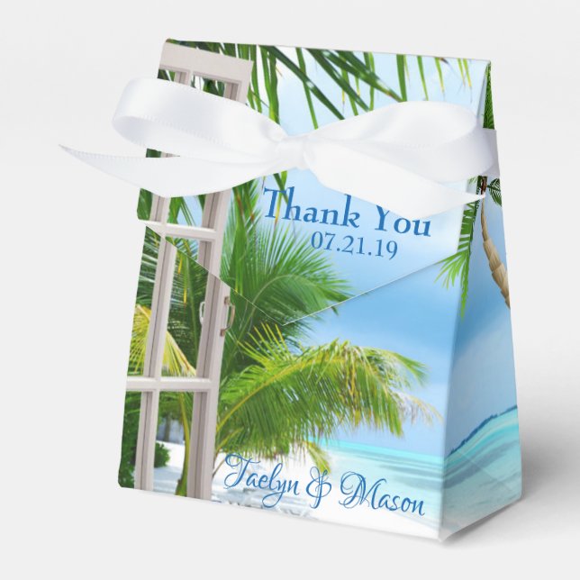 Tropical Wedding Beach Scene Favour Box (Front Side)