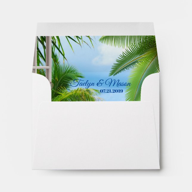 Tropical Wedding Beach Scene Note Card Envelope (Back (Bottom))