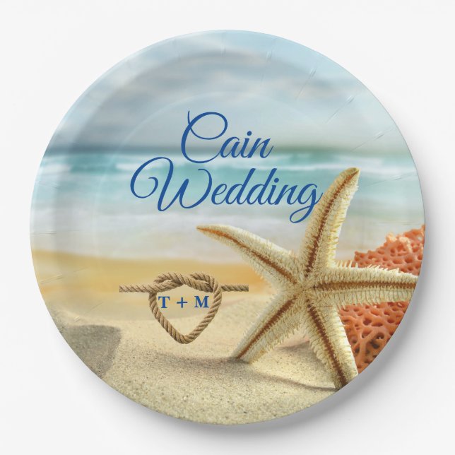 Tropical Wedding Beach Scene Paper Plates (Front)