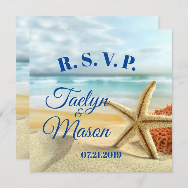 Tropical Wedding Beach Scene RSVP Card (Front/Back)