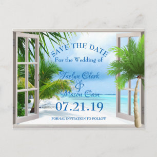 Tropical Wedding Beach Scene Save The Date Card