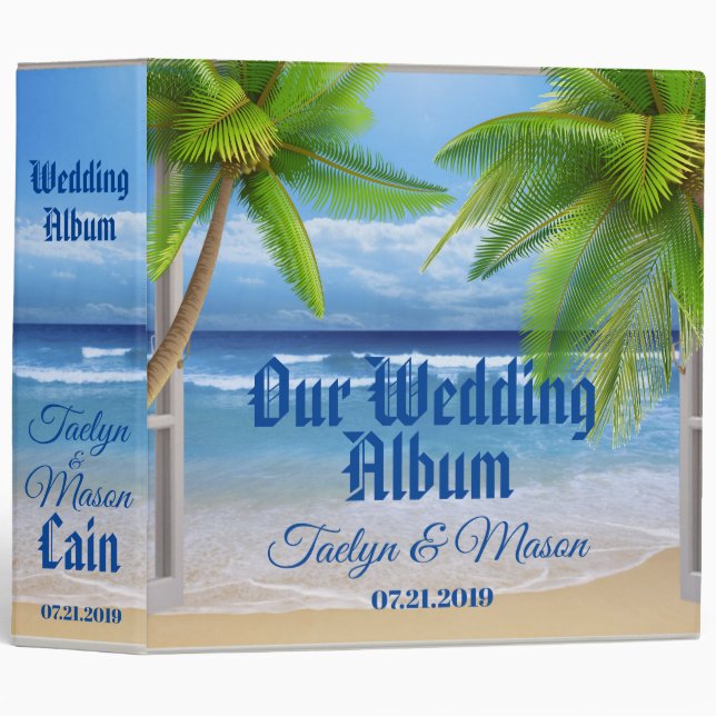 Tropical Wedding Beach Scene Wedding Album Binder (Front/Spine)