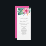 Tropical Wedding Ceremony Programs Pink Flowers<br><div class="desc">These tropical wedding ceremony programs feature a vibrant pink hibiscus flower with monstera palm leaves. Use the template fields to add your order of service. The tea length card reverses to a matching fuchsia pink colour. A botanical choice for garden and destination weddings. To see more unique designs like this...</div>