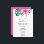 Tropical Wedding Ceremony Programs Pink Flowers<br><div class="desc">These tropical wedding ceremony programs feature a vibrant pink hibiscus flower with monstera palm leaves. Use the template fields to add your order of service. The 5x7 card reverses to a matching fuchsia pink colour. A botanical choice for garden and destination weddings. To see more unique designs like this visit...</div>