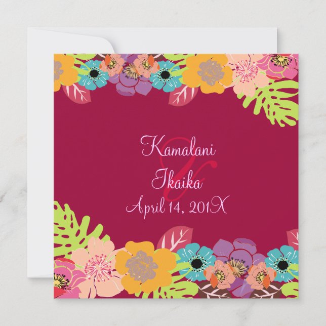 Tropical wedding diy background colour invitation (Front)