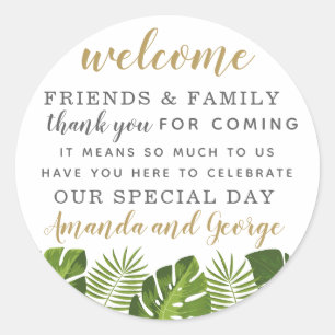 Tropical Wedding favour personalized thank you Classic Round Sticker