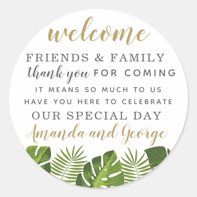 Tropical Wedding favour personalized thank you Classic Round Sticker (Front)