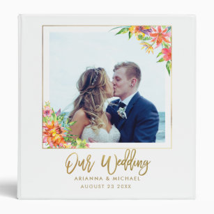 Tropical Wedding Gold Watercolor Floral Chic Photo Binder