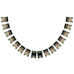 Tropical Wedding  Green Palm Leaves black Photo Bunting Flags