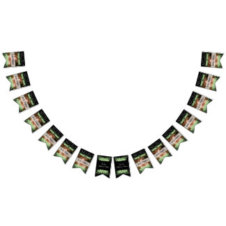 Tropical Wedding  Green Palm Leaves black Photo Bunting Flags