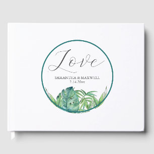 Tropical Wedding Guest Book   Green Palm Leaves