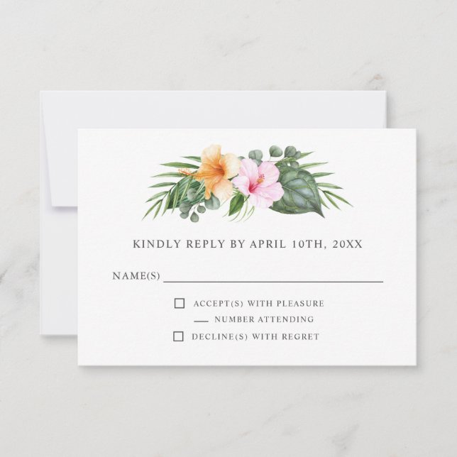 Tropical Wedding in Paradise Floral RSVP (Front)