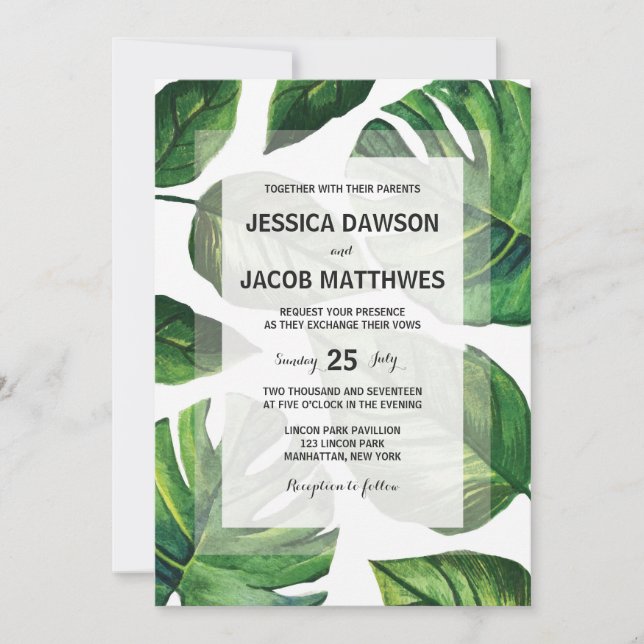 Tropical Wedding Invitation, Beach Wedding Invitation (Front)