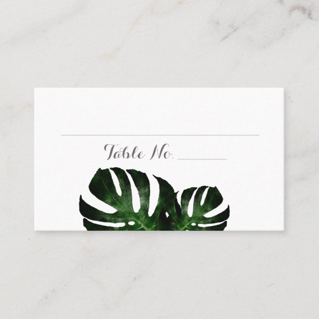 Tropical Wedding Monstera Fern Flat Place Card (Front)