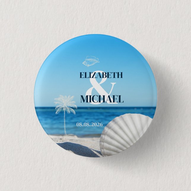 Tropical Wedding Ocean Beach 1 Inch Round Button (Front)