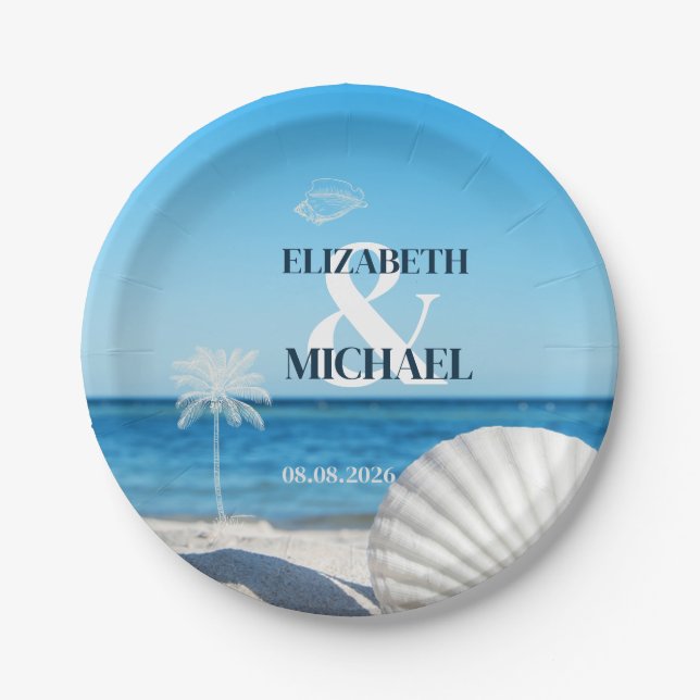 Tropical Wedding Ocean Beach Paper Plate (Front)