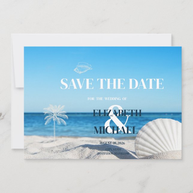 Tropical Wedding Ocean Beach Save The Date (Front)