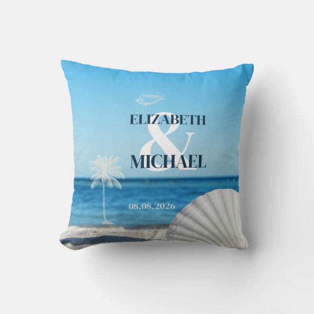 Tropical Wedding Ocean Beach Throw Pillow (Front)