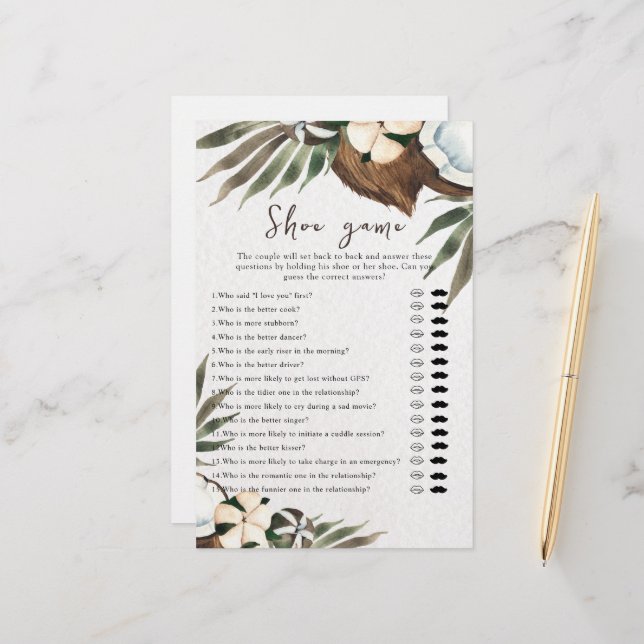 Tropical Wedding or Couples Shower Shoe Game (Front/Back In Situ)