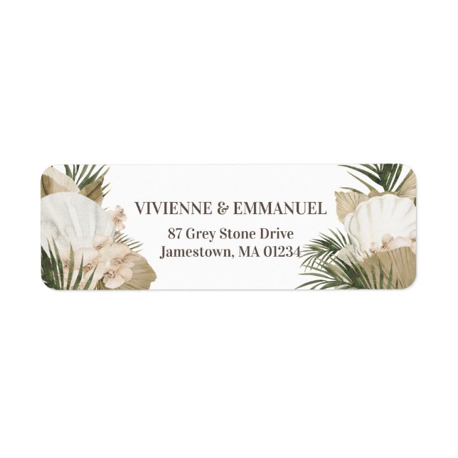 Tropical Wedding Palm Boho Return Address Label (Front)