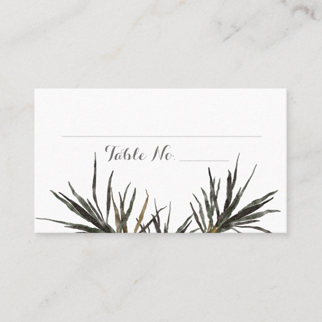 Tropical Wedding Palm Tree Leaves Flat Place Card (Front)